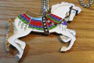 VINTAGE Pewter Hand Painted Carousel Circus Horse Necklace With Chain 