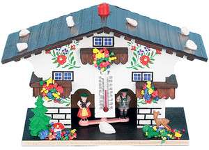 German Black Forest Weather House and Thermometer   Hand Painted 