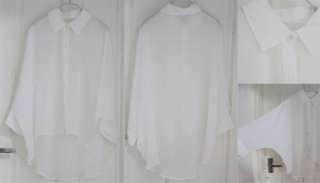   Vintage Sheer Chiffon See Through Asymmetric Shirt Blouse Top  