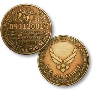  Varmint License USAF Bronze Antique Challenge Coin 