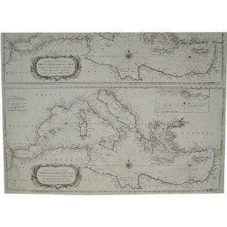 Antique Mediterranean Map Gift Wrap Decoupage Paper Poster, Three