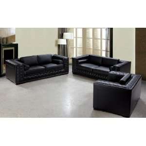 Dublin Luxurious Black Leather Sofa Set