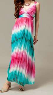 Fiji Sun Maxi Brilliant Watercolors Dress Sundress CHELSEA VERDE S/M 