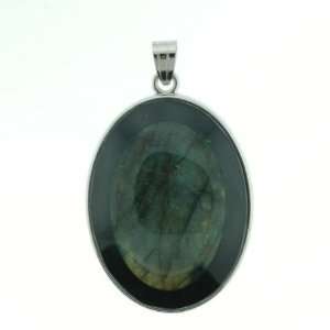    Labradorite and Black Jasper Oval Inlay Silver Plated Base Metal 