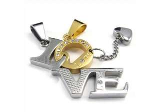 Mens Gold Silver Stainless Steel Love Pendant Necklace  