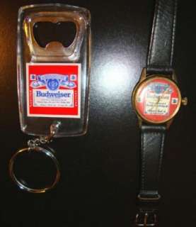 Vintage Budweiser Beer Bottle Opener Key Chain & Watch Lot of 2  