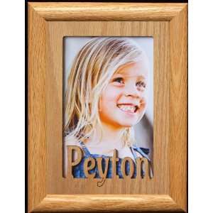 5x7 Peyton ~ Portrait Laser Cut Oak PHOTO NAME FRAME ~ Holds a 4x6 or 