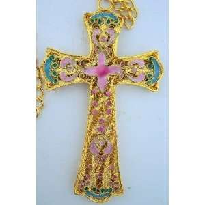 Gold Bishops Enameled Filigree Pectoral Cross Deacon Crucifix & Heavy 