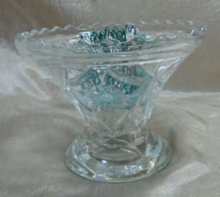 Antique Vintage Pressed Glass Low Vase w/ Original Floral Frog  