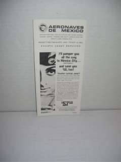 VINTAGE AERONAVES DE MEXICO AUG 1966 POCKET TIMETABLE  