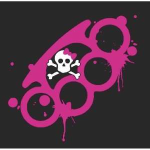  Skull Brass Knuckles Bow Pink Girl Vinyl Decal Sticker 