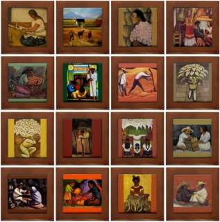 16 Diego Rivera Framed Ceramic Art Tiles Assorted  