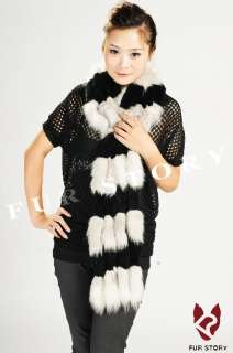 Silver fox fur c/w rex rabbit fur scarf wrap cape shawl  