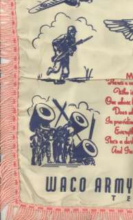 1943 PILLOWCASE WACO ARMY FLYING SCHOOL TEXAS MILITARY  