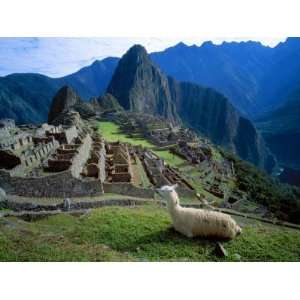  Rests Overlooking Ruins of Machu Picchu in the Andes Mountains, Peru 