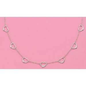   Silver 7 Heart Chain Link Necklace, 16+1 in Ext., .375 in Hearts