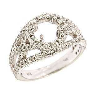 98ct Diamond Vintage Style Engagement Semi Mount Ring 14K White Gold 