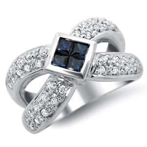  1.0ct Princess Cut Blue Sapphire Diamond Band Ring Vintage 