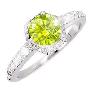 Vintage 6 Prong Engagement Platinum Ring with Fancy Greenish Yellow 