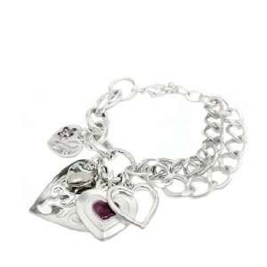   Silver and Purple Heart Vintage Charm Bracelet 