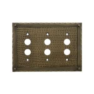   Triple Push Button Switch Plate In Antique Brass