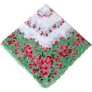 com Vintage Inspired Hanky   Pink Dianthus w Green & White Background 