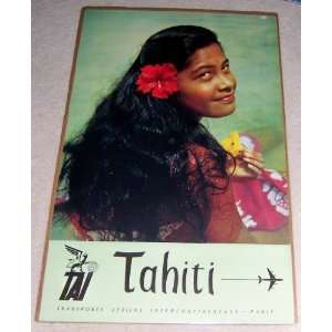  Tahiti Island Vintage Original TAI Airline Travel Poster 