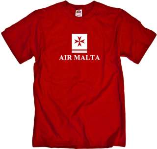 Cool cotton Air Malta Airlines Logo T Shirt in Red with a White Logo.