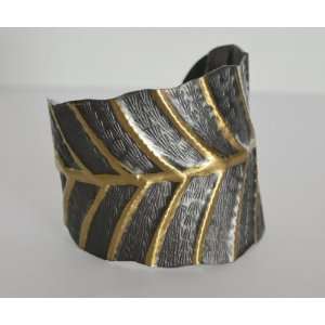 Cuff Bracelet by Anju Art Jewelry (Leaf   Grey and Golden 