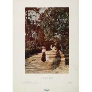  1904 Color Print Victorian Woman Child Shady Lane Road 