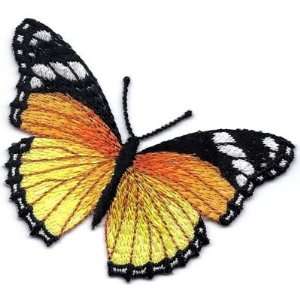 Butterfly, Orange, Yellow, Black & White  Iron On Embroidered Applique