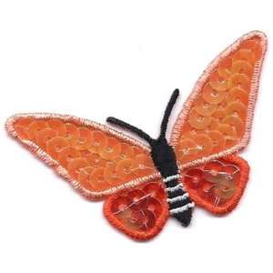 Butterfly Orange Sequin   Iron On Embroidered Applique