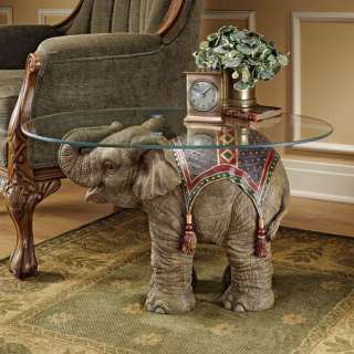 Indian Elephant Glass Topped Sculptural Table Good Luck Pachyderm 