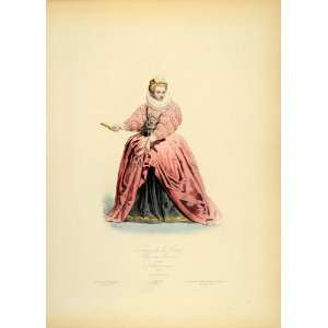  Copper Engraving French Lady Renaissance Costume Dress Ruff Collar 