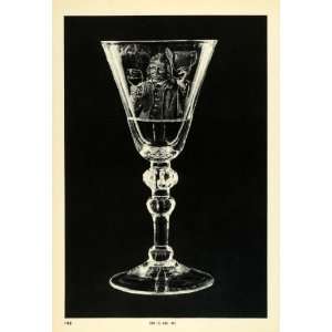  1939 Print Antique Engraved Drunk Man English Glass Goblet 