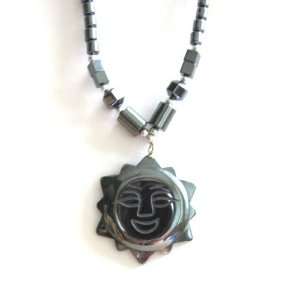   Hematite Necklace with Smiling Sun Pendant