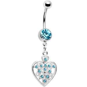 Blue Crystal Accent Fill My Heart Belly Ring Jewelry