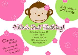 Pink Mod Monkey Invitation for Birthday Party  