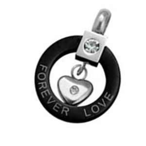  Stainless Steel Two Tone Black Round Pendant with Heart 