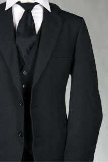 Vintage Mod Black Pinstripe 3 Piece Indie Vested Suit 44 L  