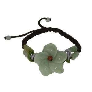 Brilliantly Carved Columbine Flower Jade Bracelet Decorated with Fairy 