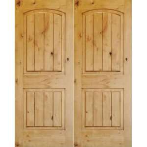 Exterior Door Knotty Alder Two Panel Arch V Groove Pair (Single also 