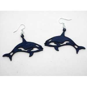  Royal Blue Killer Whale Wooden Earring GTJ Jewelry