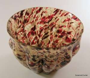 Victorian Art Glass Red Mica Vasa Murrhina Spangle Bowl  