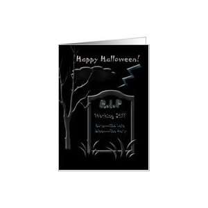 Spooky Halloween Gravesite Scene,Tree and Lightening Bolt Greeting 