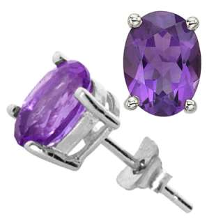 Oval Amethyst Garnet or Peridot Silver Stud Earrings  