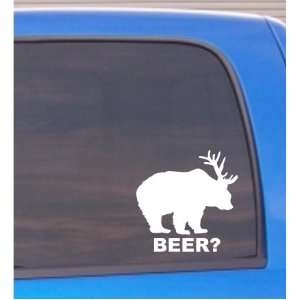   ? bear + deer  beer? funny joke truck car vinyl decal sticker WHITE