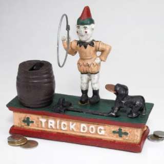Circus Clown & Trick Dog Cast Iron Mechanical Bank  