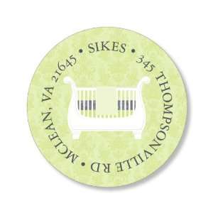  Sleigh Crib Lime & Silver Round Baby Shower Stickers Baby