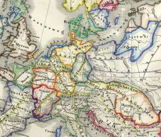 RARE 1860 GERMAN MAP ANCIENT GOTHIC EUROPE ILLUMINATED  